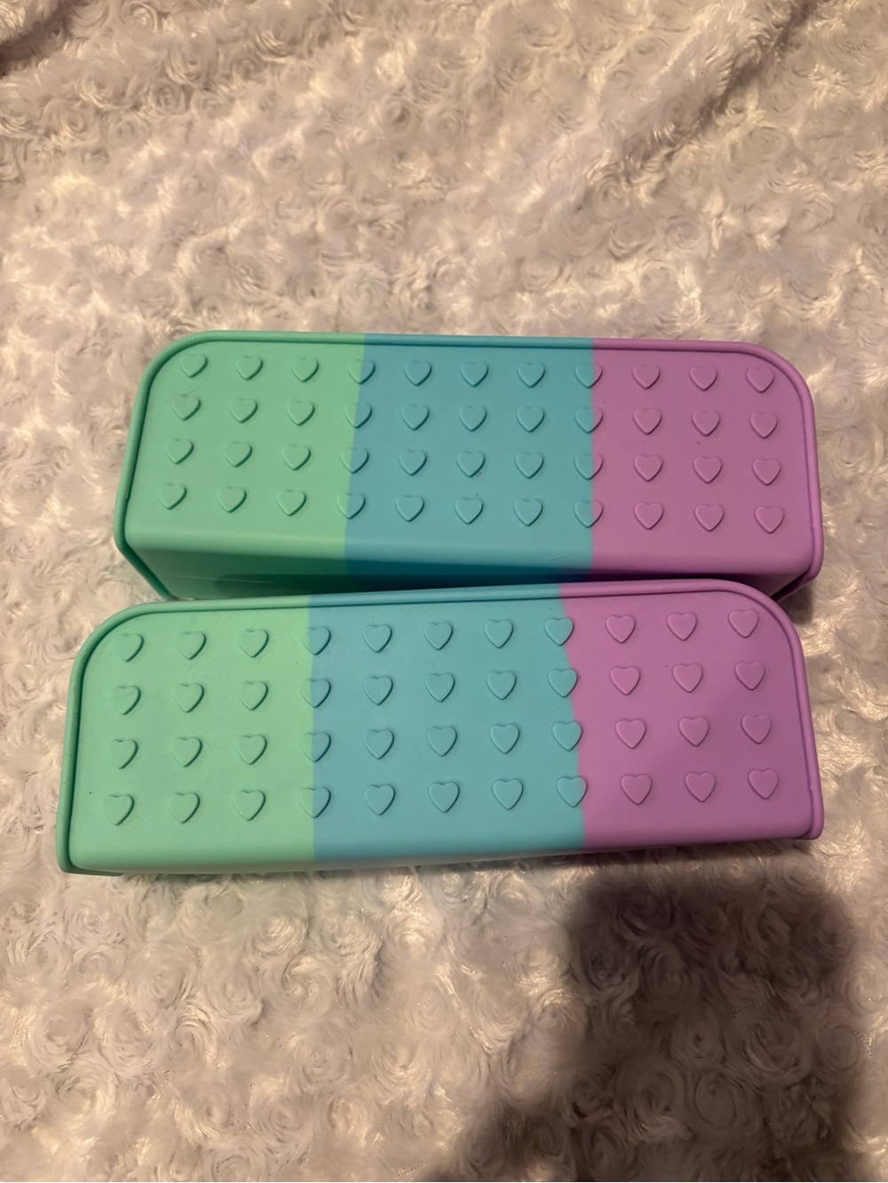 Silicone Heart-Texture Pencil Case Trio in Mint, Teal & Lavender